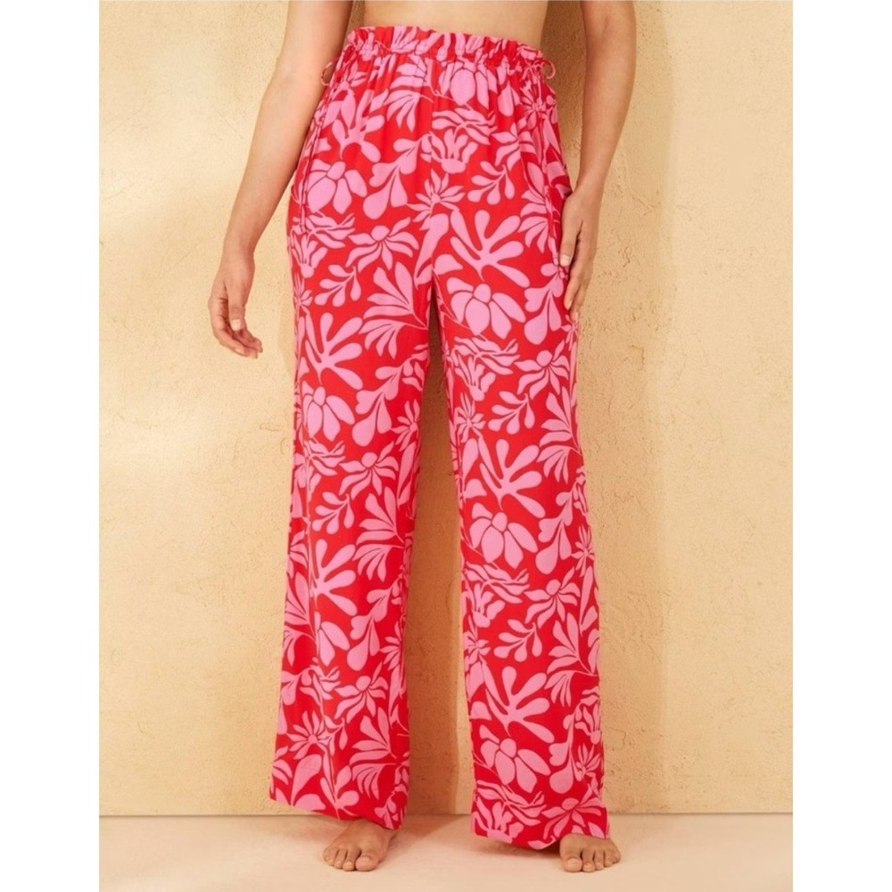 Shade & Shore Pant XL Pink Floral Wide Leg Beach Cover Up Beach Resortwear NWT